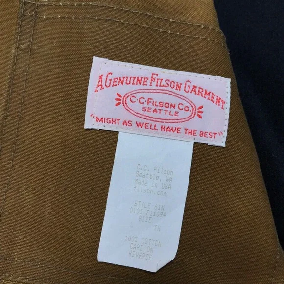 CC Filson Tin Cloth Packer Coat Jacket Mens L Brown Oil Finish Wool Liner USA - Picture 6 of 16